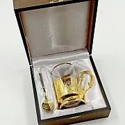 Латунный подстаканник «Агат» №2 со стаканом — оригинальный подарок — фотография 3
