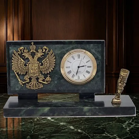 Часы универсальные «Российский герб» на змеевике в подарок