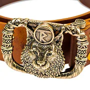 Кожаный ремень «Чертог раса» с бронзовой пряжкой — необычный подарок — фотография 6