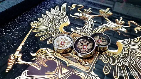 Стальные фишки для нард «Герб России» в подарок