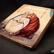 Икона деревянная "Пр. Серафим Саровский с медведем — оригинальный подарок — фотография 3
