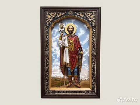 На память: Икона резная из дерева Святой Александр Невский