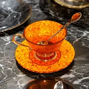 Подарочная ажурная чашка из янтаря с ложкой — фотография 1