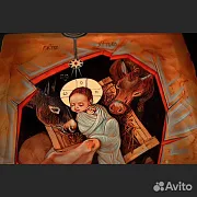 Икона деревянная "Рождество Христово" — оригинальный подарок — фотография 5