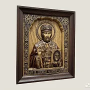 Святой Николай Чудотворец икона резная из дерева — необычный подарок — фотография 2