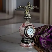 На память: Настольные часы «Двуглавый орел» из змеевика и креноида — фотография 1