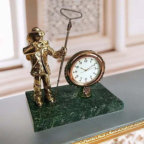 Подарочные настольные часы с фигурой металлурга из бронзы и змеевика
