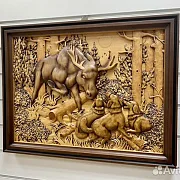 Резная картина «Гон на лося» 60×46 см — необычный подарок — фотография 3