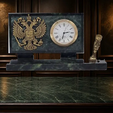 Настольные часы «Российский герб» из бронзы — красивый подарок