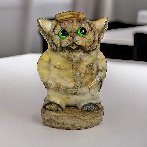 На память: Каменная фигурка «Кот в кепке» с кальцитом