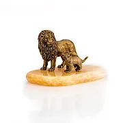 Подарочная бронзовая композиция «Лев и львёнок» на ониксе — фотография 2