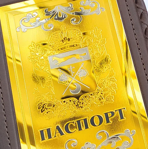 На память: Кожаная обложка на паспорт «Герб Оренбургской области»