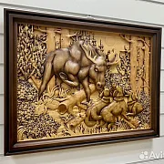 Резная картина «Гон на лося» 60×46 см — необычный подарок — фотография 2